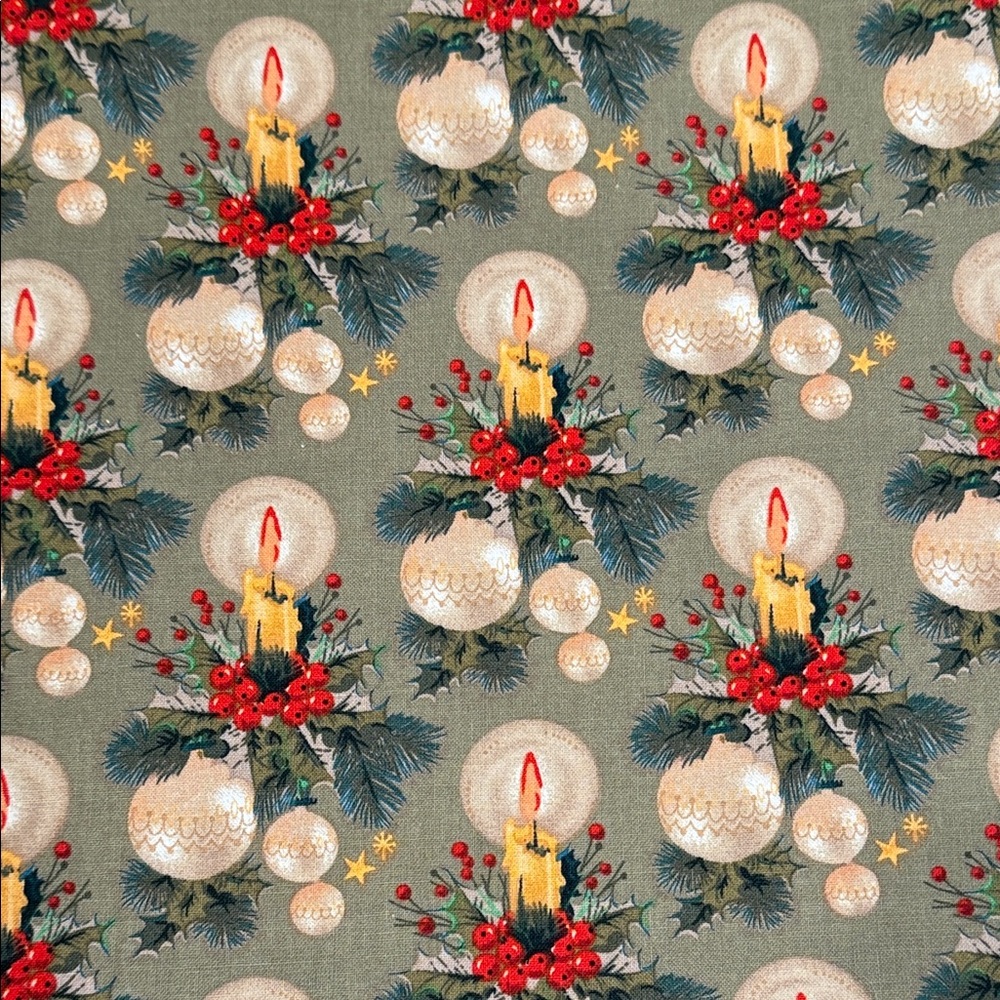 Festive Candle and Ornament Holiday Fabric